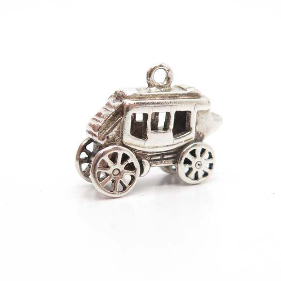 925 Sterling Silver Vintage Carriage Charm Pendant - Picture 5 of 7